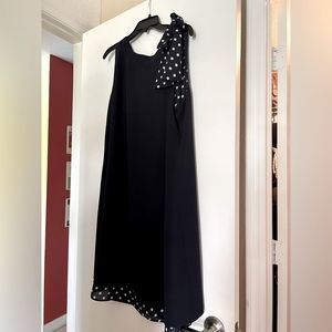 Tahari size 18 dress-navy blue, sleeveless with polka dots on bottom